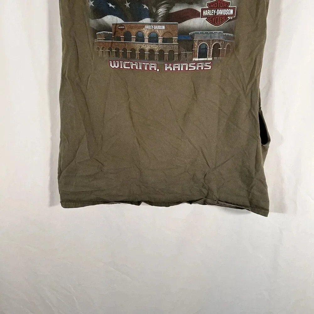 Vintage Harley Davidson Tank Top Men's Large Green Cut Off Twister City - Picture 12 of 12